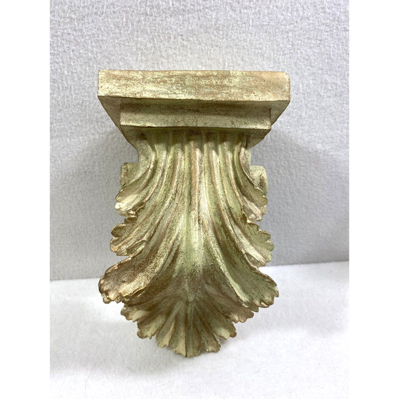 Two Light Green Gold Rod Swag Curtain Holders Scarf Corbels Leaf Design Decor - Picture 11 of 11